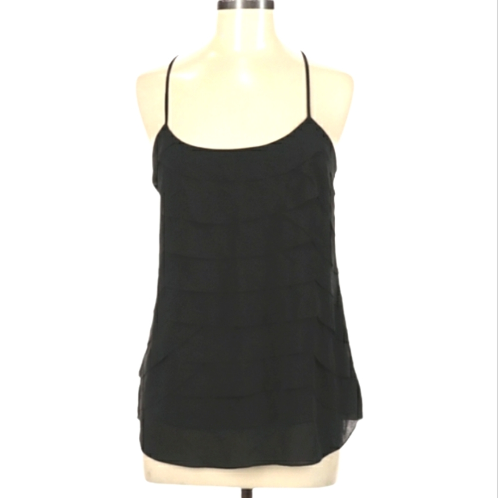 Hazel‎ Sleeveless Blouse Size M Black Scoop Neck Racerback Tiered Layered